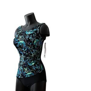THE Swimsuit Size 8 One Piece NWT Swirl Scroll Aqua